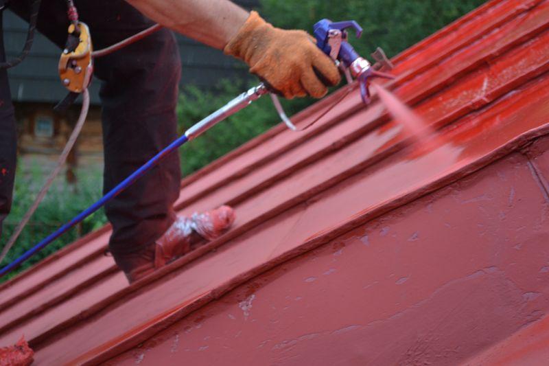 Pracownik malujący dach